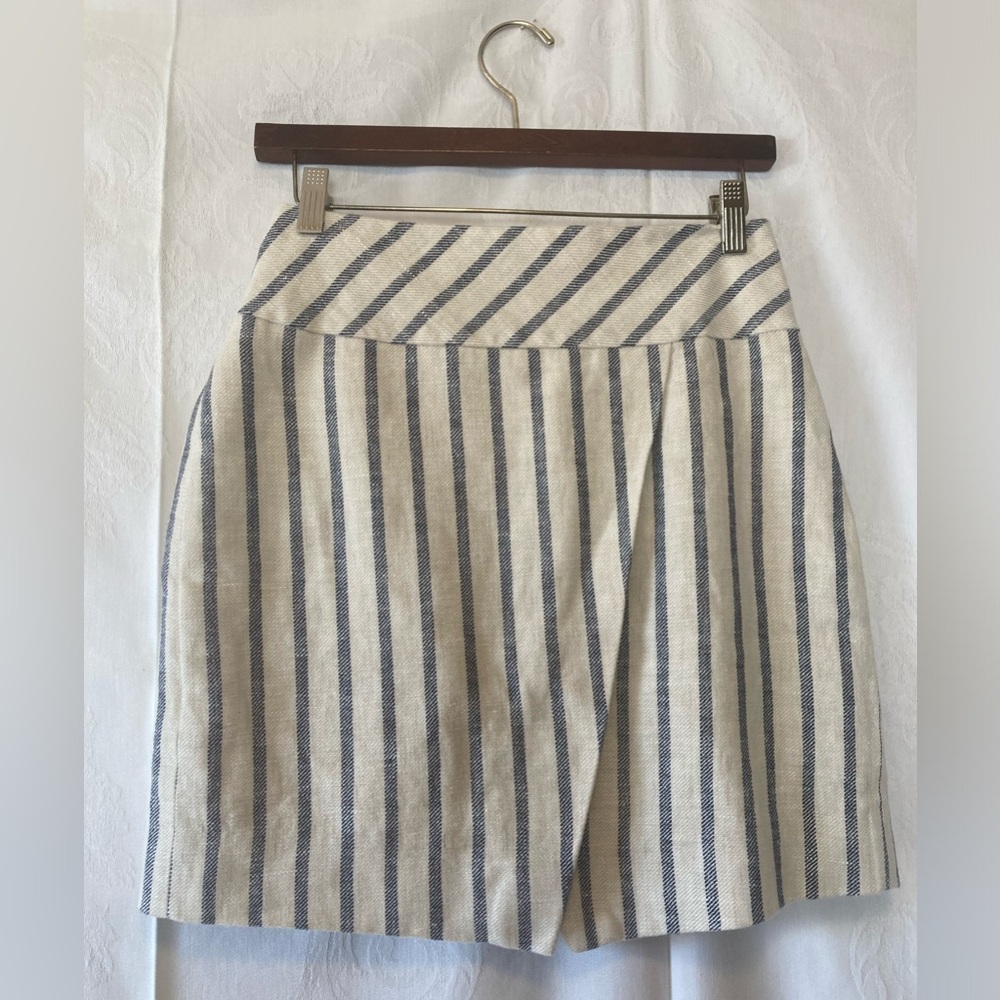 J. Crew Size 2 Linen and Cotton Blue and Off White Skirt Beach Summer Spring - Picture 1 of 5